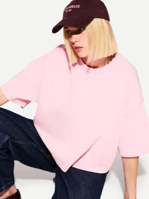 Bershka Koszulka Z Grubej Bawełny O Kwadratowym Kroju Z Krótkim Rękawem Kobieta Różowy