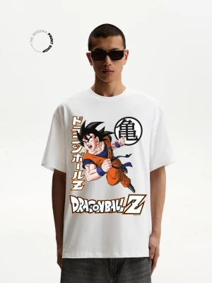Bershka Koszulka Z Krótkim Rękawem Dragon Ball Mężczyzna Biały