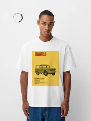 Bershka Koszulka Z Krótkim Rękawem Ford Mężczyzna Biały