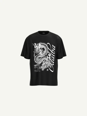 Bershka Koszulka Z Krótkim Rękawem I Cyfrowym Filtrem Smoka Mężczyzna Czarny