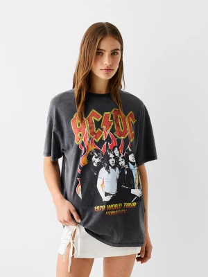 Bershka Koszulka Z Krótkim Rękawem I Nadrukiem Ac/Dc Kobieta Szary