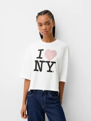 Bershka Koszulka I Love New York Z Krótkim Rękawem Kobieta Biały