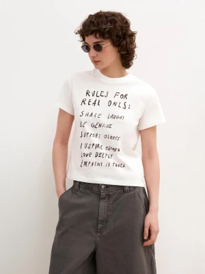 Bershka Koszulka Z Krótkim Rękawem I Nadrukiem Kobieta Biały Złamany