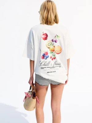 Bershka Koszulka Z Krótkim Rękawem I Nadrukiem Kobieta Biały Złamany