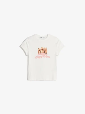 Bershka Koszulka Z Krótkim Rękawem I Nadrukiem Kobieta Biały Złamany