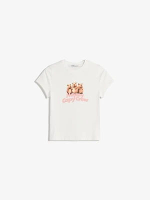 Bershka Koszulka Z Krótkim Rękawem I Nadrukiem Kobieta Biały Złamany