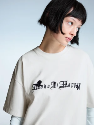 Bershka Koszulka Z Krótkim Rękawem I Nadrukiem Kobieta Biały Złamany