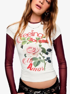 Bershka Koszulka Z Krótkim Rękawem I Nadrukiem Kobieta Biały Złamany