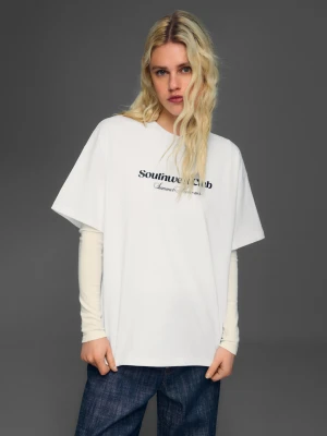 Bershka Koszulka Z Krótkim Rękawem I Nadrukiem Kobieta Biały Złamany