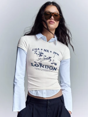 Bershka Koszulka Z Krótkim Rękawem I Nadrukiem Kobieta Biały Złamany