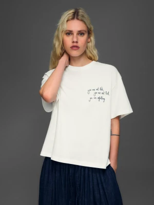Bershka Koszulka Z Krótkim Rękawem I Nadrukiem Kobieta Biały Złamany