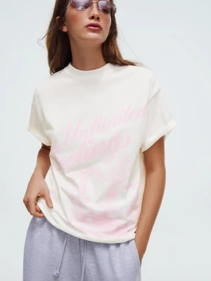 Zdjęcie produktu Bershka Koszulka Z Krótkim Rękawem I Nadrukiem Kobieta Biały Złamany