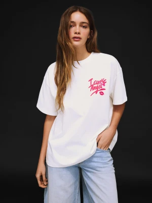 Zdjęcie produktu Bershka Koszulka Z Krótkim Rękawem I Nadrukiem Kobieta Biały Złamany