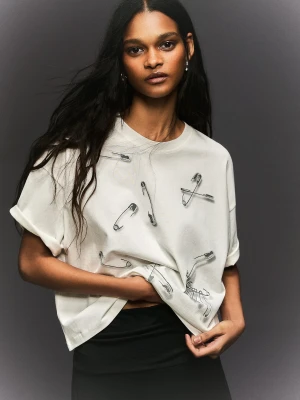 Zdjęcie produktu Bershka Koszulka Z Krótkim Rękawem I Nadrukiem Kobieta Biały Złamany