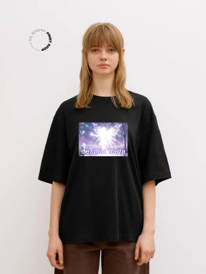 Bershka Koszulka Z Krótkim Rękawem I Nadrukiem Kobieta Czarny