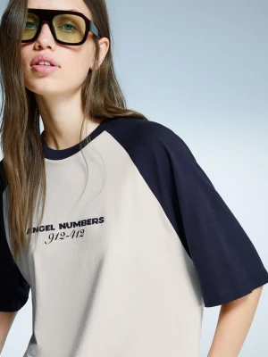 Bershka Koszulka Z Krótkim Rękawem I Nadrukiem Kobieta Granatowy