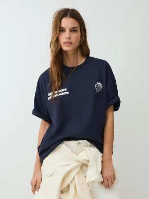 Zdjęcie produktu Bershka Koszulka Z Krótkim Rękawem I Nadrukiem Kobieta Granatowy