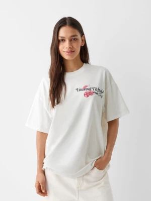Bershka Koszulka Z Krótkim Rękawem I Nadrukiem Kobieta Kremowy