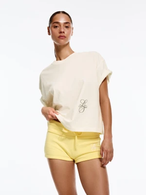 Bershka Koszulka Z Krótkim Rękawem I Nadrukiem Kobieta Kremowy