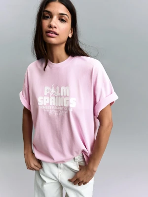 Bershka Koszulka Z Krótkim Rękawem I Nadrukiem Kobieta Różowy
