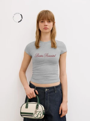 Bershka Koszulka Z Krótkim Rękawem I Nadrukiem Kobieta Szary