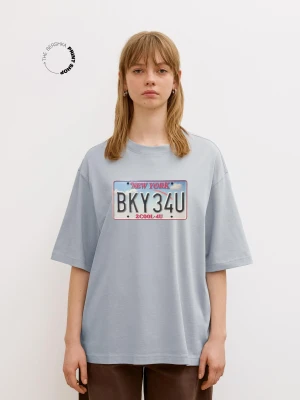 Bershka Koszulka Z Krótkim Rękawem I Nadrukiem Kobieta Wyblakły Niebieski