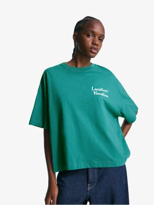 Bershka Koszulka Z Krótkim Rękawem I Nadrukiem Kobieta Zielony