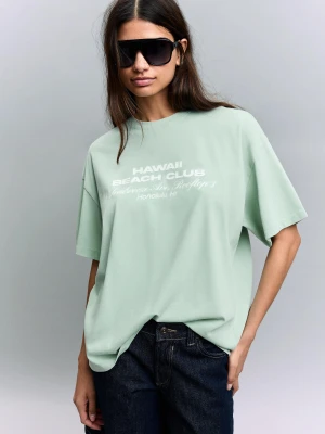 Bershka Koszulka Z Krótkim Rękawem I Nadrukiem Kobieta Zielony