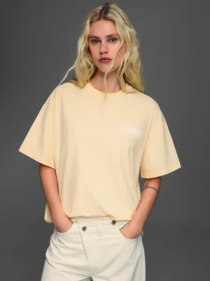 Bershka Koszulka Z Krótkim Rękawem I Nadrukiem Kobieta Żółty