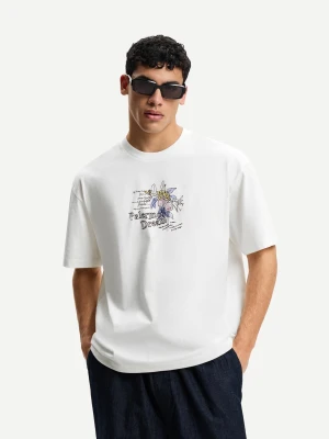 Bershka Koszulka Z Krótkim Rękawem I Nadrukiem Mężczyzna Biały
