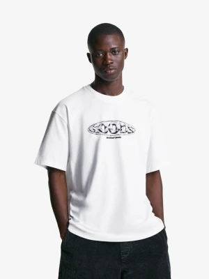 Bershka Koszulka Z Krótkim Rękawem I Nadrukiem Mężczyzna Biały