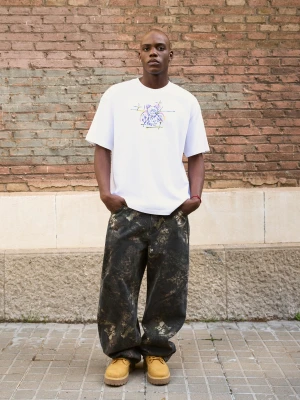 Bershka Koszulka Z Krótkim Rękawem I Nadrukiem Mężczyzna Biały