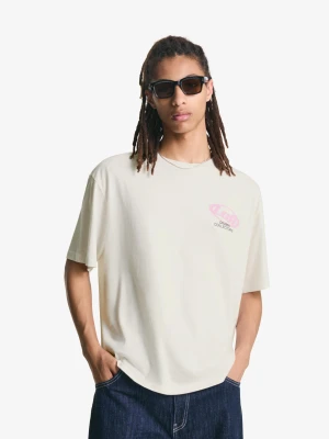 Bershka Koszulka Z Krótkim Rękawem I Nadrukiem Mężczyzna Biały