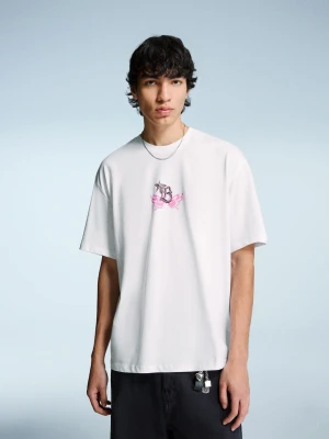 Bershka Koszulka Z Krótkim Rękawem I Nadrukiem Mężczyzna Biały