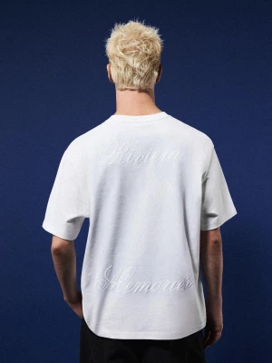 Bershka Koszulka Z Krótkim Rękawem I Nadrukiem Mężczyzna Biały