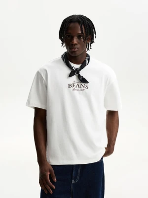Bershka Koszulka Z Krótkim Rękawem I Nadrukiem Mężczyzna Biały Złamany