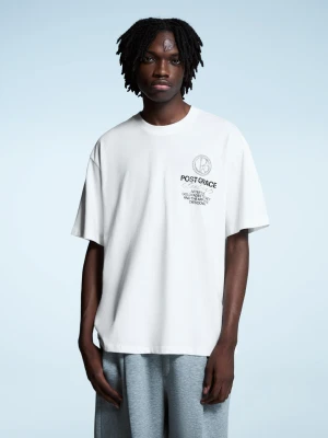 Bershka Koszulka Z Krótkim Rękawem I Nadrukiem Mężczyzna Biały Złamany