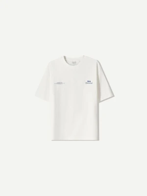 Bershka Koszulka Z Krótkim Rękawem I Nadrukiem Mężczyzna Biały Złamany