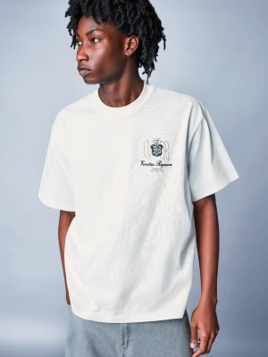Bershka Koszulka Z Krótkim Rękawem I Nadrukiem Mężczyzna Biały Złamany