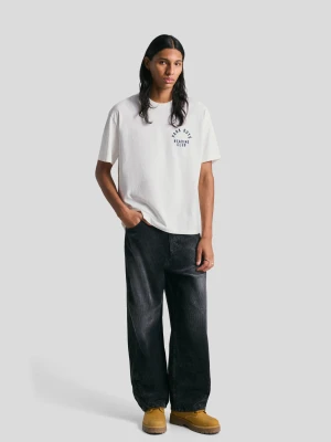 Bershka Koszulka Z Krótkim Rękawem I Nadrukiem Mężczyzna Biały Złamany