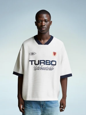 Bershka Koszulka Z Krótkim Rękawem I Nadrukiem Mężczyzna Biały Złamany