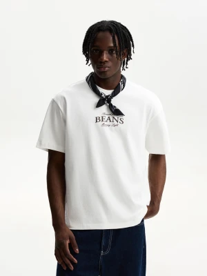 Bershka Koszulka Z Krótkim Rękawem I Nadrukiem Mężczyzna Biały Złamany