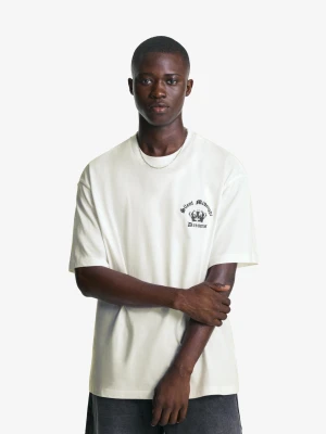 Bershka Koszulka Z Krótkim Rękawem I Nadrukiem Mężczyzna Biały Złamany