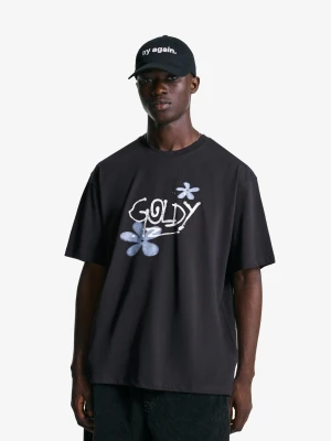 Bershka Koszulka Z Krótkim Rękawem I Nadrukiem Mężczyzna Ciemnoszary