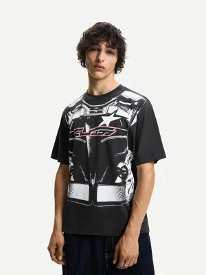 Bershka Koszulka Z Krótkim Rękawem I Nadrukiem Mężczyzna Czarny