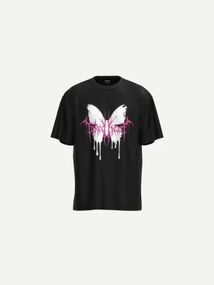 Bershka Koszulka Z Krótkim Rękawem I Nadrukiem Mężczyzna Czarny