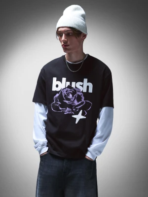 Bershka Koszulka Z Krótkim Rękawem I Nadrukiem Mężczyzna Czarny