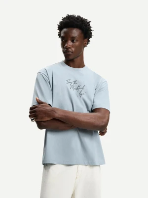 Bershka Koszulka Z Krótkim Rękawem I Nadrukiem Mężczyzna Niebieski