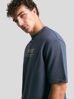 Bershka Koszulka Z Krótkim Rękawem I Nadrukiem Mężczyzna Niebieski