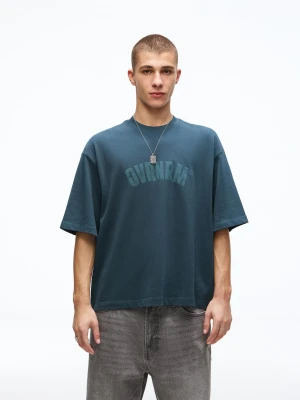 Bershka Koszulka Z Krótkim Rękawem I Nadrukiem Mężczyzna Niebieski